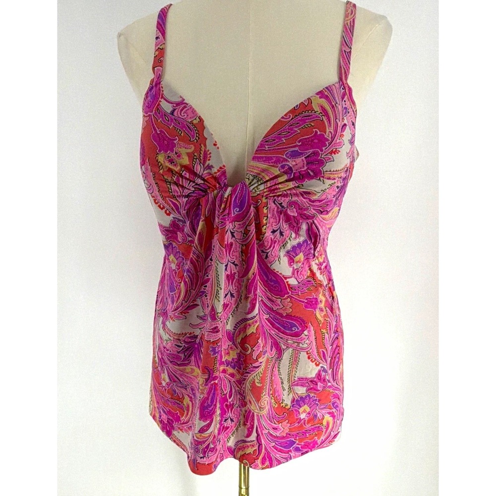 Miraclesuit Paisley One-Piece Swimdress Swimsuit Pink Purple Size 14 D Cup